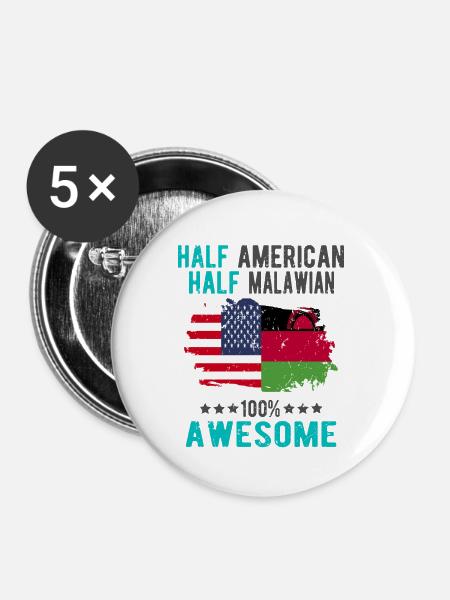 Halb Amerikaner Halb Malawi - Buttons groß 56 mm (5er Pack) - Weiß