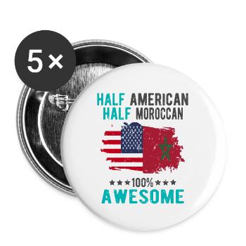Halb Amerikaner Halb Marokkaner - Buttons groß 56 mm (5er Pack) - Weiß - Vorne