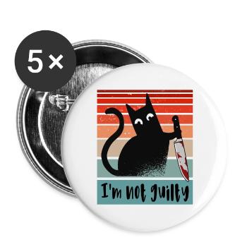 I'm not guilty, Innocent Cat with bloody knife - Buttons large 2.2''/56 mm (5-pack) - white - Front