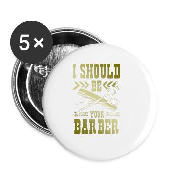 Coiffeur de barbier - Lot de 5 grands badges (56 mm) - blanc - Devant