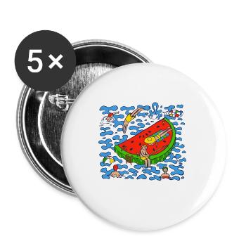 Watermelon Slice Swimming In The Water Summer - Buttons groß 56 mm (5er Pack) - Weiß - Vorne