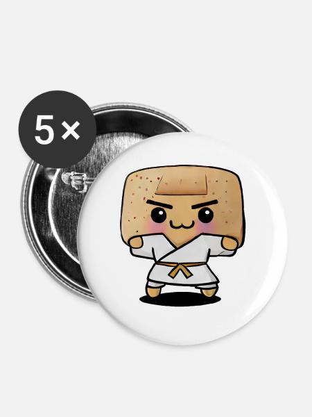 Karate Toast - Buttons groß 56 mm (5er Pack) - Weiß