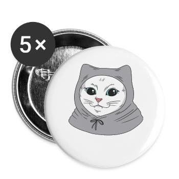 Weiße Main Coon Katze Cat Outfit für - Buttons groß 56 mm (5er Pack) - Weiß - Vorne