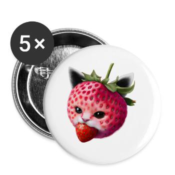 Chat fraise - Lot de 5 grands badges (56 mm) - blanc - Devant