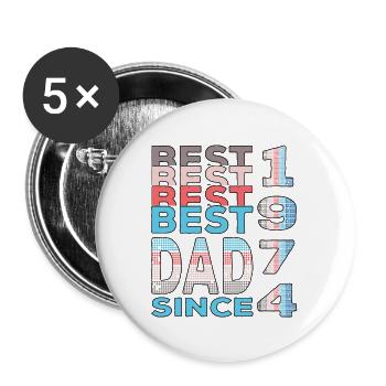 Meilleur papa du monde depuis 1974 anniversaire de la fête des pères - Lot de 5 grands badges (56 mm) - blanc - Devant