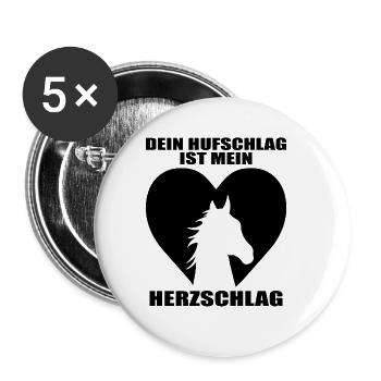 Pferde Herzschlag Reiten Hufe Hufeisen Herz Pony - Buttons groß 56 mm (5er Pack) - Weiß - Vorne