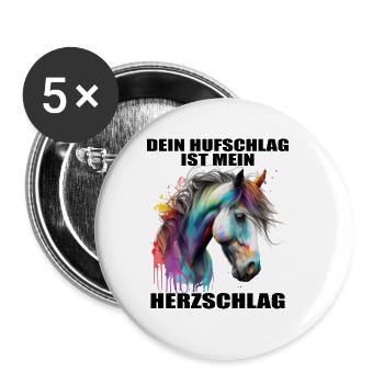 Pferde Herzschlag Reiten Hufe Hufeisen Herz Pony - Buttons groß 56 mm (5er Pack) - Weiß - Vorne