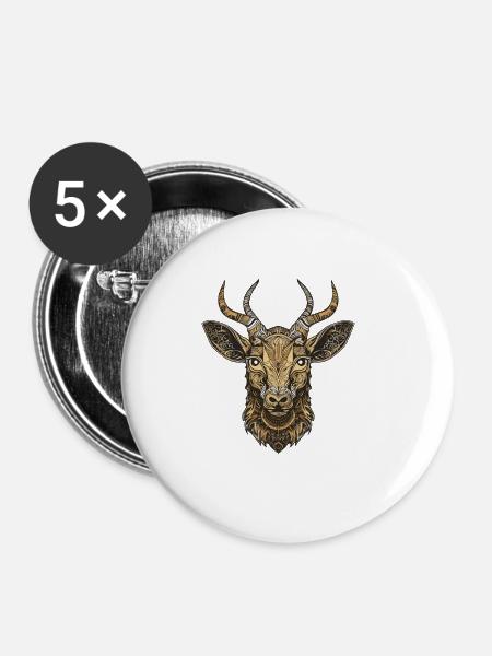 Hirsch Portrait - Buttons groß 56 mm (5er Pack) - Weiß