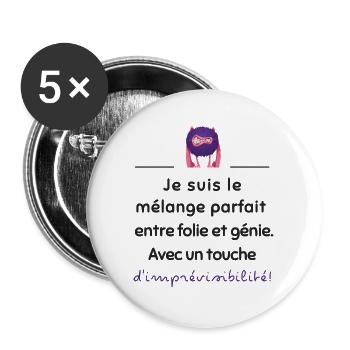 Mélange parfait entre folie et génie | Idée cadeau - Lot de 5 grands badges (56 mm) - blanc - Devant