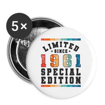Edition limitée depuis 1961 Cadeau d’anniversaire - Lot de 5 grands badges (56 mm) - blanc - Devant
