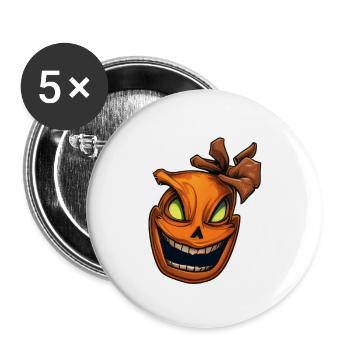 Halloween- böser, lachender Kürbis - Buttons groß 56 mm (5er Pack) - Weiß - Vorne