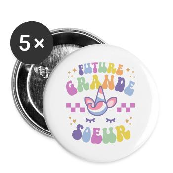 Annonce Bébé Surprise 2024 Future Grande Soeur - Lot de 5 grands badges (56 mm) - blanc - Devant