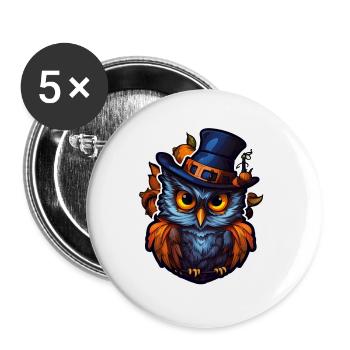 Halloween Eule - Buttons groß 56 mm (5er Pack) - Weiß - Vorne