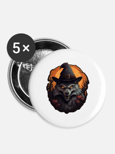 Halloween Wolf 2 - Buttons groß 56 mm (5er Pack) - Weiß