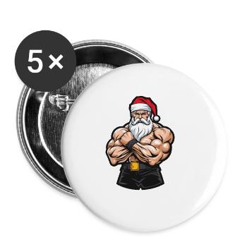 Santa Claus Muscles Gym Santa - Buttons large 2.2''/56 mm (5-pack) - white - Front