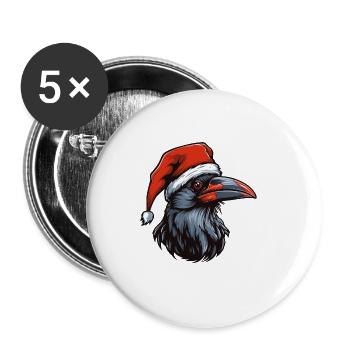 Krähe Rabe Weihnachten Tier Kopf - Buttons groß 56 mm (5er Pack) - Weiß - Vorne