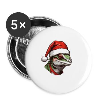 Lézard Noël Gecko Iguane - Lot de 5 grands badges (56 mm) - blanc - Devant