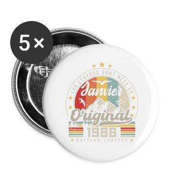 Janvier 1986 Vintage Rétro Anniversaire 1986 - Lot de 5 grands badges (56 mm) - blanc - Devant