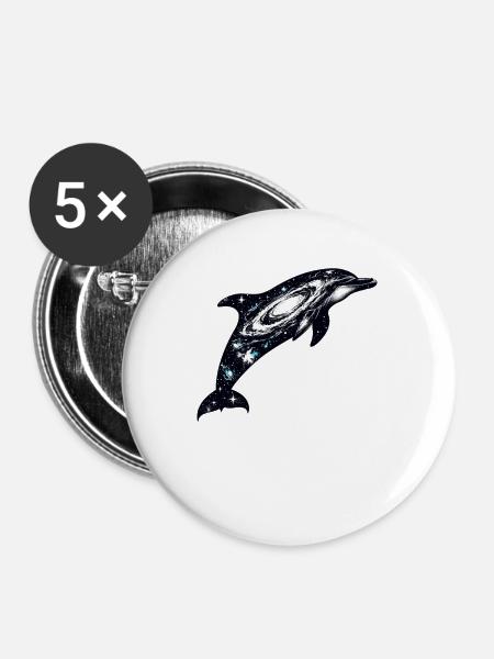 Dolphin Space Galaxy Universum - Buttons groß 56 mm (5er Pack) - Weiß