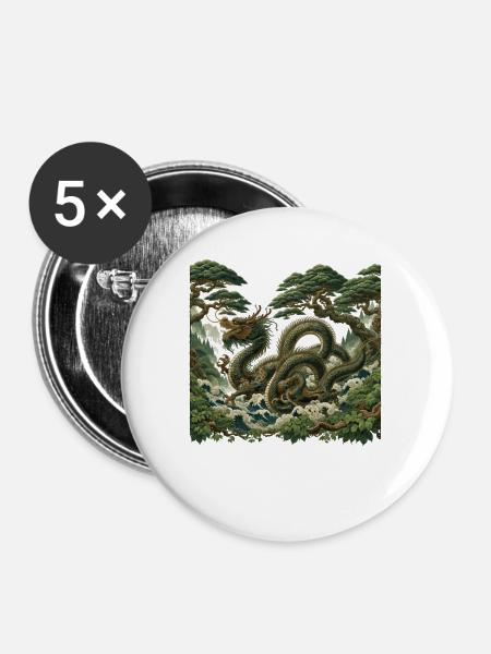 Chinesische Drachenkunst - Buttons groß 56 mm (5er Pack) - Weiß