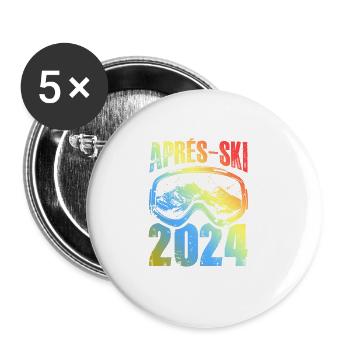 Masque de ski après-ski 2024 coloré - Lot de 5 grands badges (56 mm) - blanc - Devant