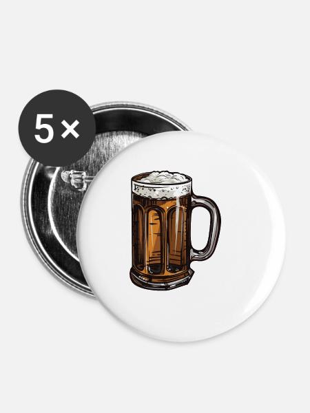 Bierkrug Bier Malz - Buttons groß 56 mm (5er Pack) - Weiß