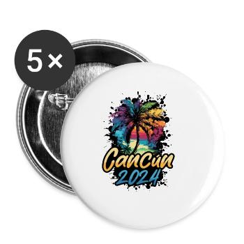 Cancun 2024 Palm Trees Multicolored - Buttons large 2.2''/56 mm (5-pack) - white - Front