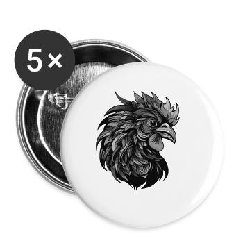 Coq Portrait Tête Animal - Lot de 5 grands badges (56 mm) - blanc - Devant