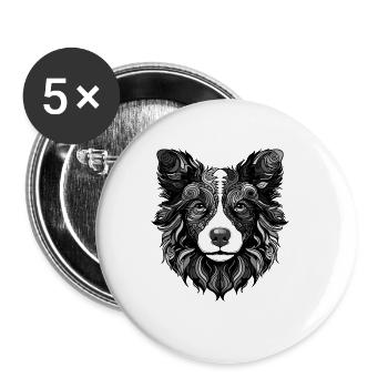 Border Collie Dog Portrait Head Animal - Buttons large 2.2''/56 mm (5-pack) - white - Front