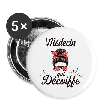 Chignon Métier Médecin Géniale Super Médecin - Lot de 5 grands badges (56 mm) - blanc - Devant