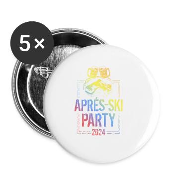 Apres Ski 2024 Berge Skibrille Bunt - Buttons groß 56 mm (5er Pack) - Weiß - Vorne