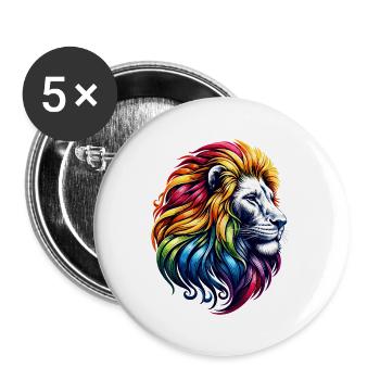 Lion zodiaque Vibrant arc-en-ciel Animal symbole - Lot de 5 grands badges (56 mm) - blanc - Devant