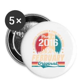 Vintage 8th Anniversary Gift Born in February 2016 - Buttons large 2.2''/56 mm (5-pack) - white - Front