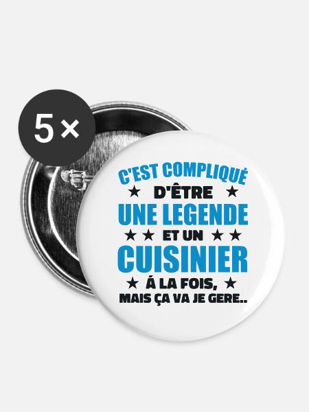 Legend & Cook Cook Geschenkidee - Buttons groß 56 mm (5er Pack) - Weiß