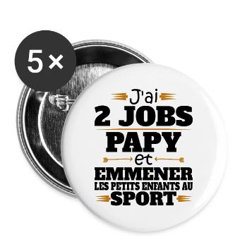 2 Jobs Papy Et Petits Enfants Humour Papy - Lot de 5 grands badges (56 mm) - blanc - Devant
