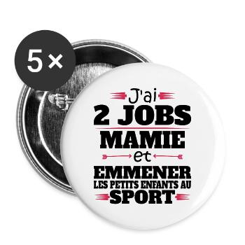 2 Jobs Mamie Et Petits Enfants Humour Mamie - Lot de 5 grands badges (56 mm) - blanc - Devant
