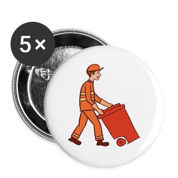 Garbage man & garbage can. Street cleaner. Garbage collection. - Buttons large 2.2''/56 mm (5-pack) - white - Front