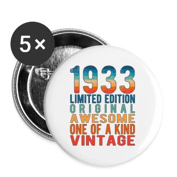 Edition limitée depuis 1933 Anniversaire Millésime 1933 - Lot de 5 grands badges (56 mm) - blanc - Devant