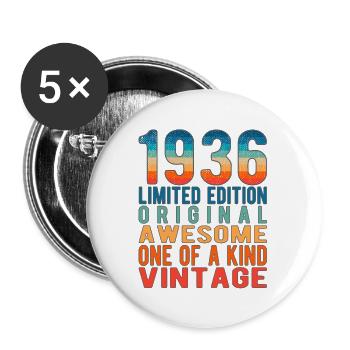 Edition limitée depuis 1936 Anniversaire Millésime 1936 - Lot de 5 grands badges (56 mm) - blanc - Devant