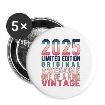 Edition limitée depuis 2025 Anniversaire Millésime 2025 - Lot de 5 grands badges (56 mm) - blanc - Devant