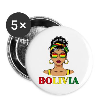 Drapeau Bolivie Femme Bolivienne - Lot de 5 grands badges (56 mm) - blanc - Devant