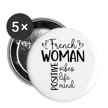 Positives Mädchen Französin - Buttons groß 56 mm (5er Pack) - Weiß - Vorne