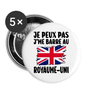 J'Me Barre au Royaume-Uni Voyage Cadeau - Lot de 5 grands badges (56 mm) - blanc - Devant