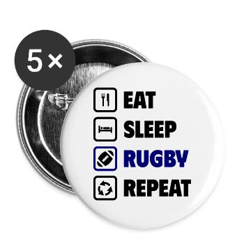 Essen Schlafen Rugby Wiederholen - Buttons groß 56 mm (5er Pack) - Weiß - Vorne