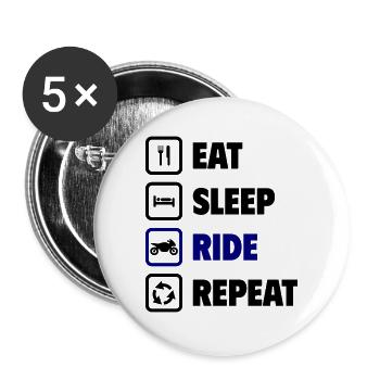 Essen Schlafen Fahren Wiederholen - Buttons groß 56 mm (5er Pack) - Weiß - Vorne