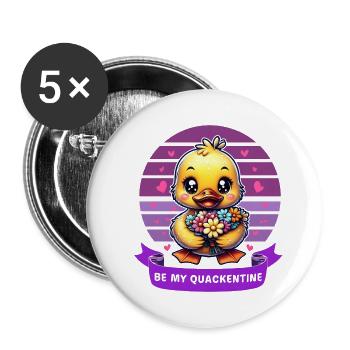 Charming Cartoon Duck Holding Flowers Valentines - Buttons large 2.2''/56 mm (5-pack) - white - Front