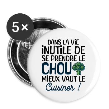 Se Prendre Le Chou Cuisine Humour Cuisinier - Lot de 5 grands badges (56 mm) - blanc - Devant