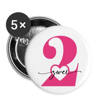 Digit Two 2 with Heart - Buttons large 2.2''/56 mm (5-pack) - white - Front