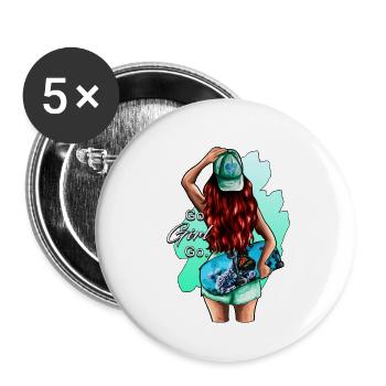 SkateR Girl - redhead - Buttons large 2.2''/56 mm (5-pack) - white - Front