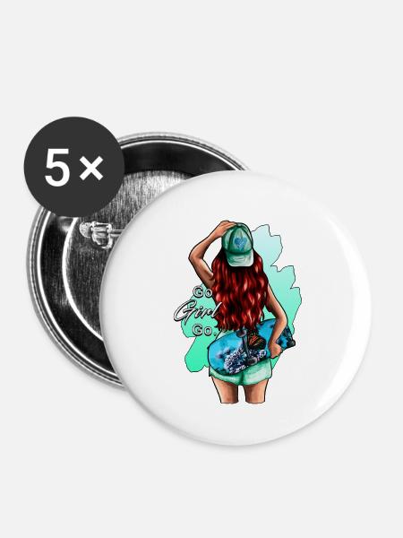 SkateR Girl - rothaarig - Buttons groß 56 mm (5er Pack) - Weiß
